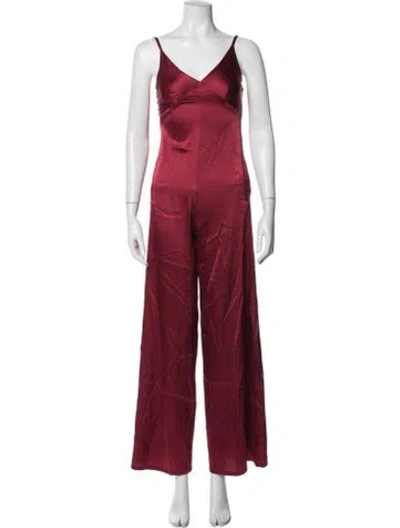 Pre-owned Rivet Utility Silk V-neck Jumpsuit In Red