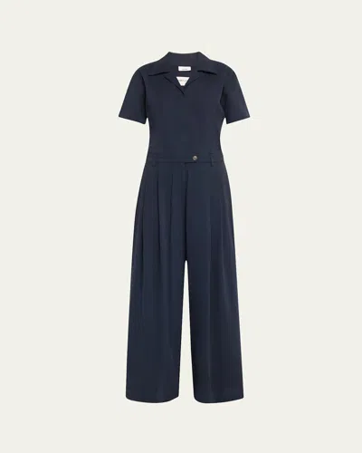 Rivet Utility Stylist Wide-leg Twill Jumpsuit In Navy