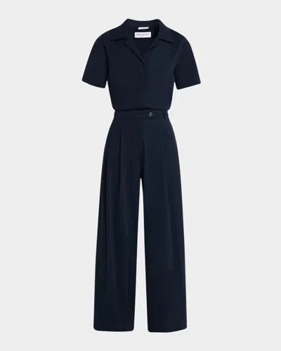 Rivet Utility Stylist Wide-leg Twill Jumpsuit In Navy