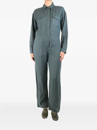 Pre-owned Rivet Utility Zip-up Flap-pocket Jumpsuit In Green