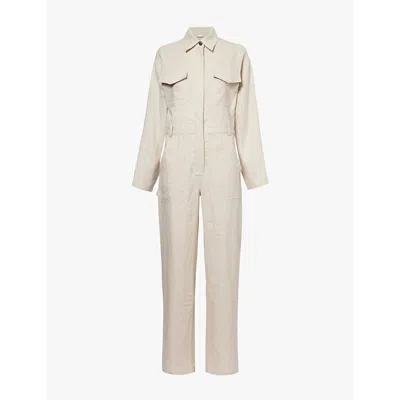 Rivet Womens Oatmeal Powerhouse Long-sleeved Linen Jumpsuit