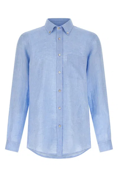 Riviera Project Linen Button-down Shirt In Light Blue