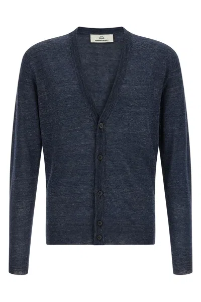 Riviera Project Linen Silk Cardigan In Blue