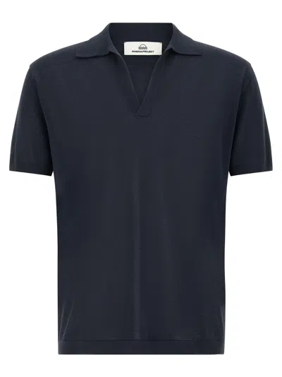 Riviera Project Open Collar Polo Shirt In Blue