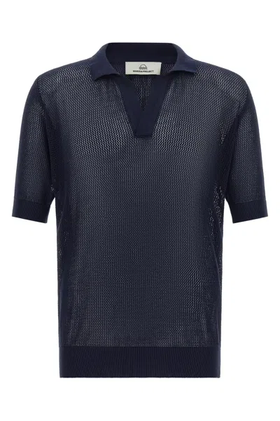 Riviera Project Openwork Cotton Polo Shirt In Blue