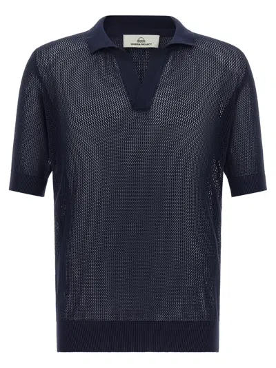Riviera Project Openwork Cotton Polo Shirt In Blue