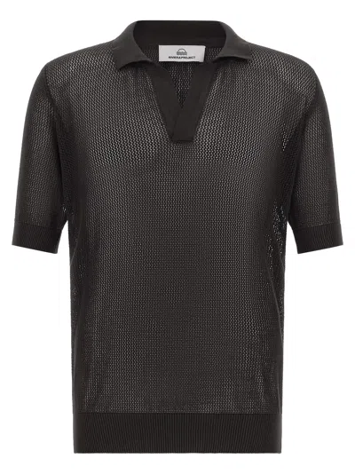Riviera Project Openwork Cotton Polo Shirt In Brown