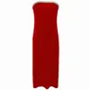 Riviera Soirée Women's Audrey Red Velvet Strapless Midi Dress