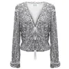 Riviera Soirée Women's Silver Joyce Sequins Tie-front Jacket In Silver