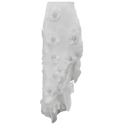 Riviera Soirée Women's White Allie Floral Slit Midi Skirt