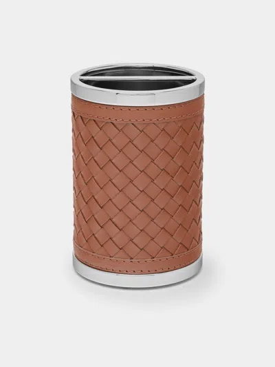 Riviere Alghero Handwoven Leather Toothbrush Holder  Abask Luxury Gift In Brown