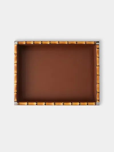 Riviere Bice Nabuk Leather And Bamboo Valet Tray (9.5in/24cm) In Brown