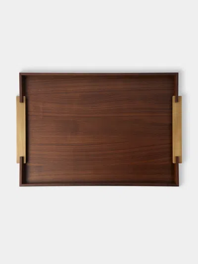 Riviere Dama Walnut And Brass Tray (27.5in/70cm) In Brown