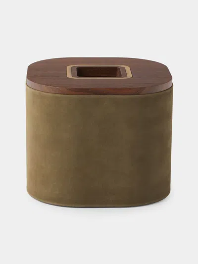 Riviere Dama Walnut And Suede Tissue Box In Brown