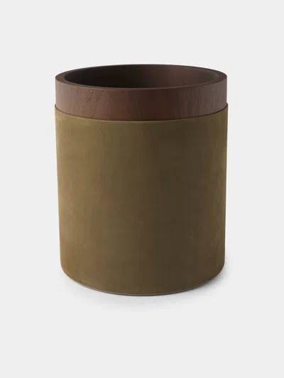 Riviere Dama Walnut And Suede Wastepaper Bin In Brown