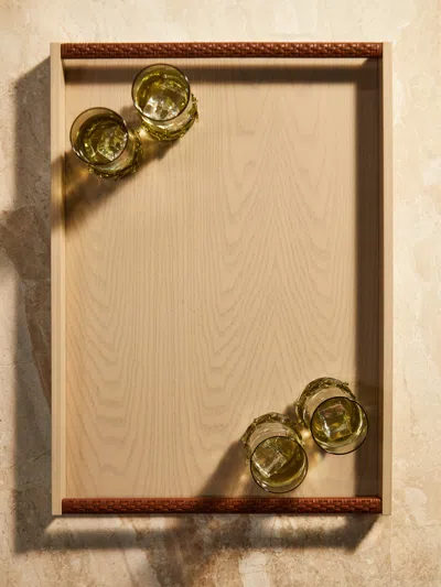 Riviere Dama Wood And Leather Tray (21in/53cm) In Brown