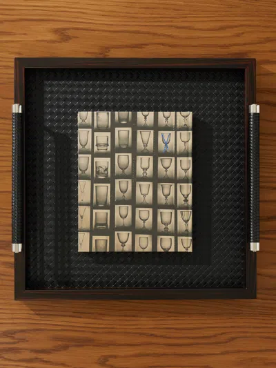 Riviere Diana Ebony And Woven Leather Square Tray  Abask Luxury Gift In Black