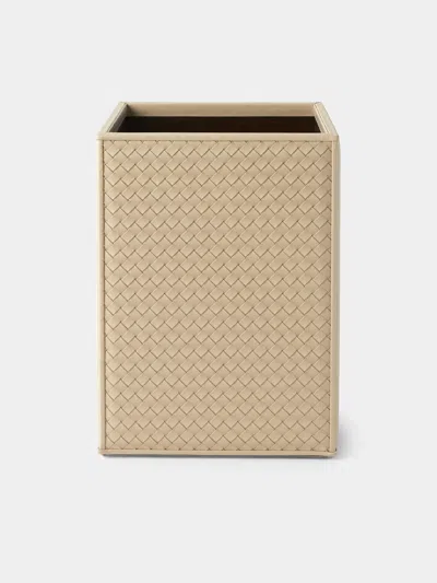 Riviere Ivo Woven Leather Wastepaper Bin In Neutral