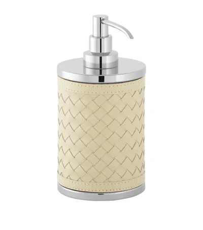 Riviere Leather Woven Soap Dispenser In Ivory
