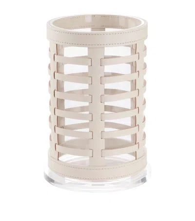 Riviere Small Woven Leather Barcelona Hurricane Lantern In Pink