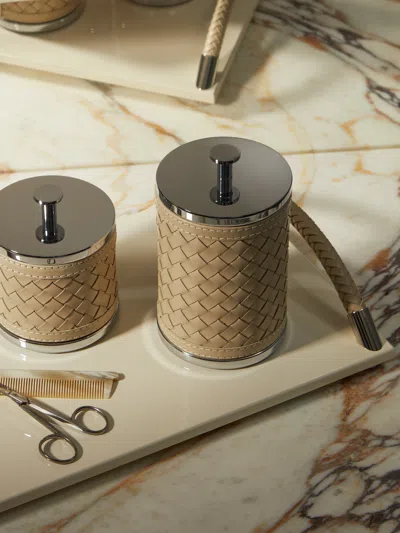 Riviere Woven Leather Lidded Box  Abask Luxury Gift In  Cream