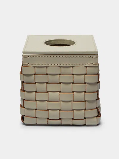 Riviere Woven Leather Tissue Box  Abask Luxury Gift In  Cream