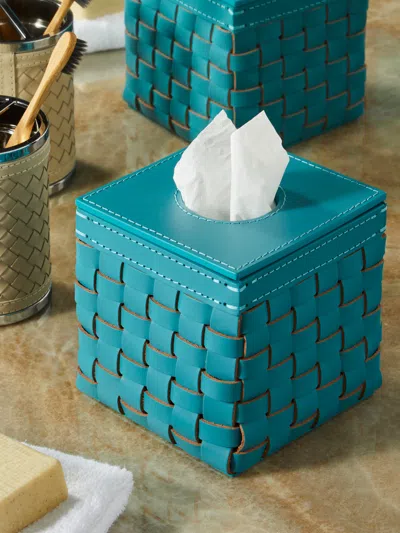 Riviere Woven Leather Tissue Box  Abask Luxury Gift In  Teal