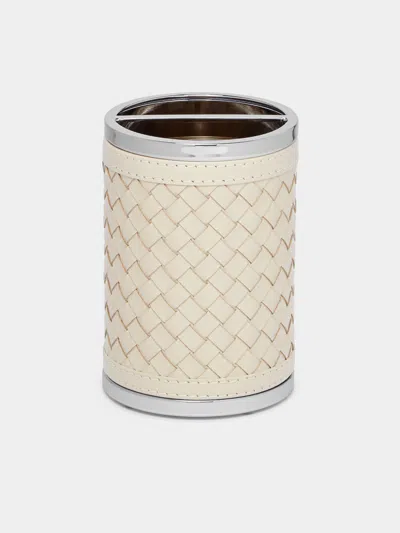 Riviere Woven Leather Toothbrush Holder  Abask Luxury Gift In  Cream
