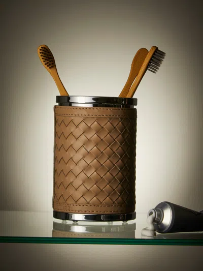 Riviere Woven Leather Toothbrush Holder  Abask Luxury Gift In  Tan