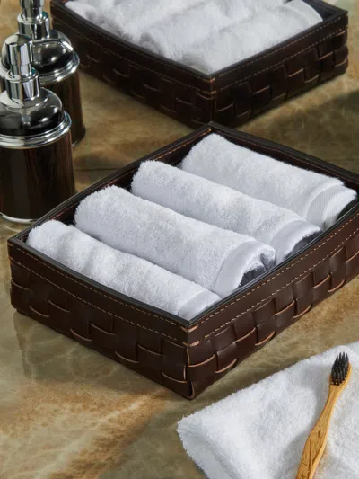 Riviere Woven Leather Tray  Abask Luxury Gift In  Dark Brown