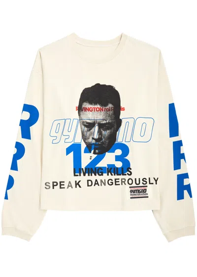 Rivington Roi Rebis Speak Dangerously Printed Cotton Top In Off White