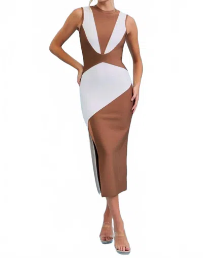 Rivir Arie Bandage Colorblock Midi Dress In Brown