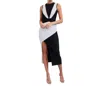 Rivir Ava Bandage Color Block Midi Dress With Slit In Black / White In Multi