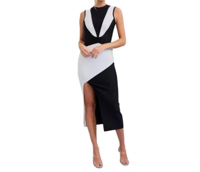 Rivir Ava Bandage Color Block Midi Dress With Slit In Black / White In Multi