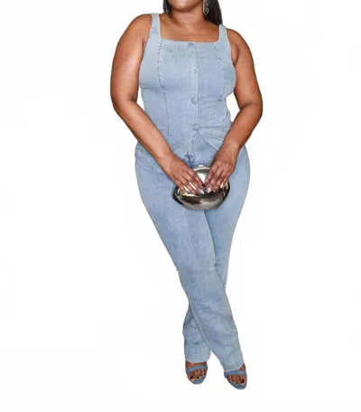 Rivir Crush Denim Vest And Pants Set In Blue