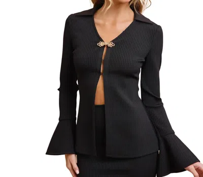 Rivir Crystal Buckle Bliss Oversized Knit Cardigan In Black