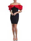 Rivir Fiesta Time Bandage Colorblock Ruffle Dress In Black/red In Black