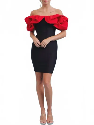 Rivir Fiesta Time Bandage Colorblock Ruffle Dress In Black/red