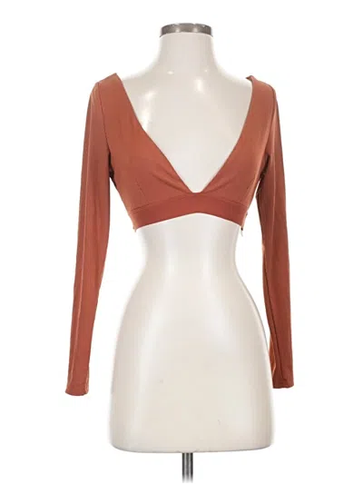 Pre-owned Rivir Long Sleeve Top Brown Plunge Neckline Tops
