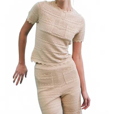 Rivir Pointelle Knit Short Sleeve Top In Natural In White