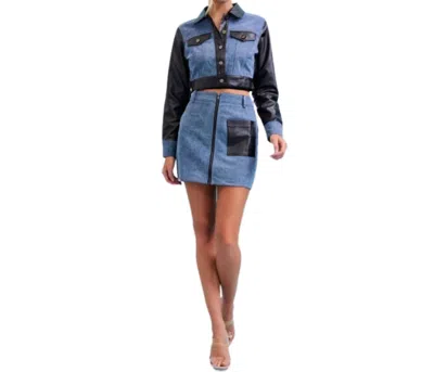 Rivir Quinn Contrast Denim Mini Skirt In Denim/black
