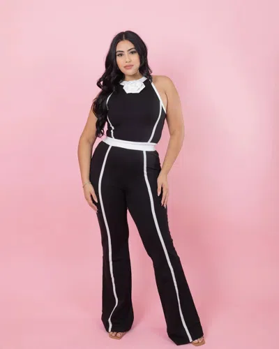 Rivir Rosette Halter Top And Pant Set In Black / White In Multi