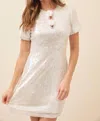 Rivir Sequin Mini Dress With Flower Trim In White In White