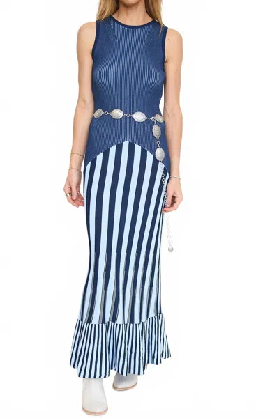 Rivir Two Tone Striped Knit Dress In Blue