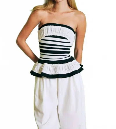 Rivir Valentina Sculpted Corset Bandage Stripe Peplum Top In Black/white In Multi
