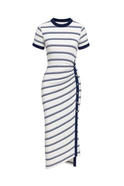 Rivir Women's Short Sleeve Knit Dress With Stripe Pattern In White