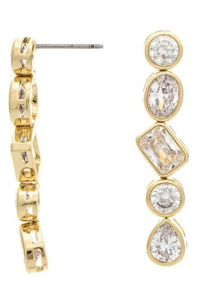 RIVKA FRIEDMAN RIVKA FRIEDMAN 18K GOLD CLAD BEZEL SET CZ LINEAR DROP EARRINGS