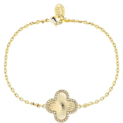 Rivka Friedman 18k Gold Clad Pavé Cz Clover Charm Bracelet