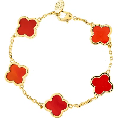 Rivka Friedman 18k Gold Plated Carnelian Clover Bracelet In Red