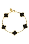 Rivka Friedman 18k Gold Plated Clover Station Bracelet In Black